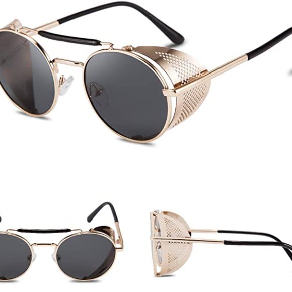 Retro Gothic Steampunk Sunglasses Black, Gold Polarized Metal Frame Glasses - Picture 2 of 10
